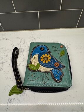 Chala zip around wristlet wallet bird design multicolored leather